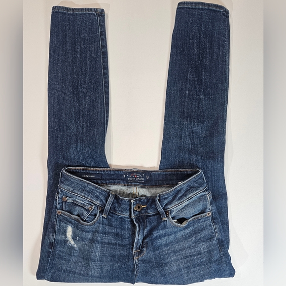 Lucky Brand Jeans Womens Size 2 Lolita Skinny Dark Wash Distressed‎ Skinny Denim - Picture 4 of 9